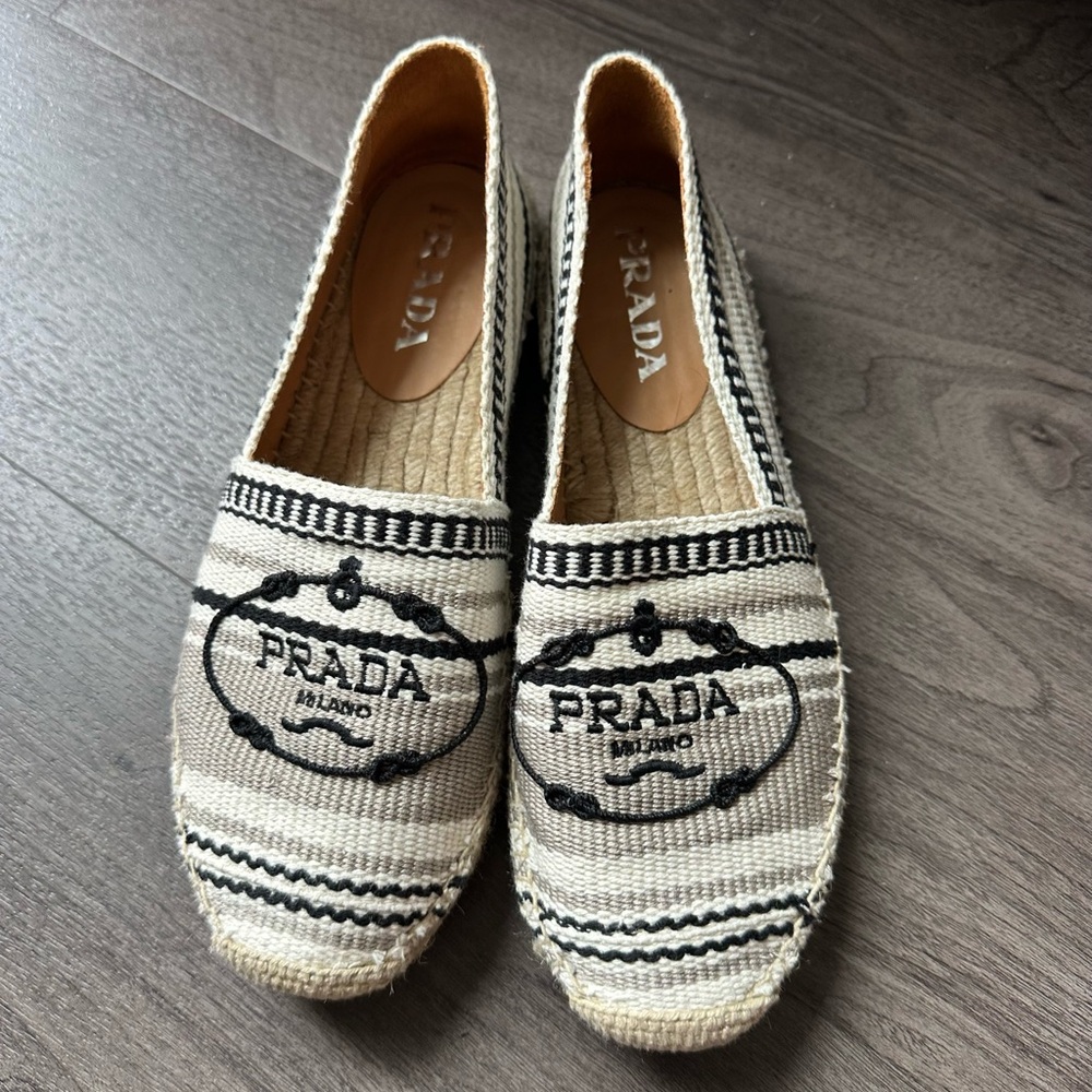 NEW Prada Striped Espadrille Flats